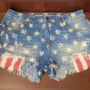Mossimo High Rise Jean Shorts Blue Stars Striped Frayed size 4/27